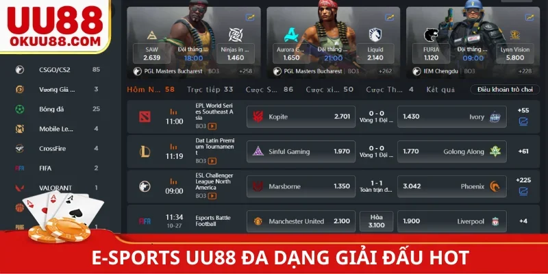 E-Sports UU88 đa dạng giải đấu hot
