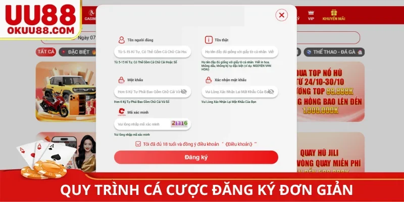 Quy trình cá cược, đăng ký UU88 đơn giản