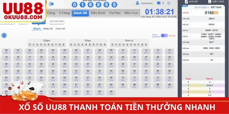 Xổ số tại UU88 thanh toán tiền thưởng nhanh